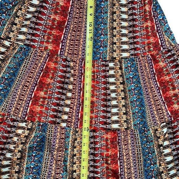 Boho Midi Sundress 1X Tiered Flowy Dress Smocked Adjustable Straps Tribal Print - Picture 13 of 14
